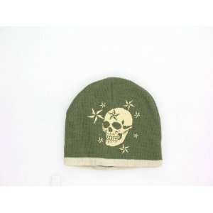  New Ski Snowboard Beanie Hat Green with Large Skull 