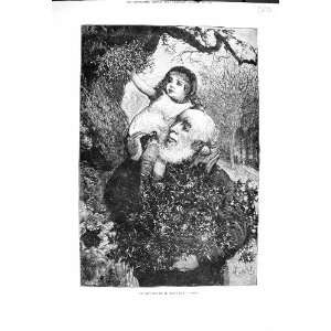  1878 Mistletoe Bough Old Man Little Girl Trees Fine Art 