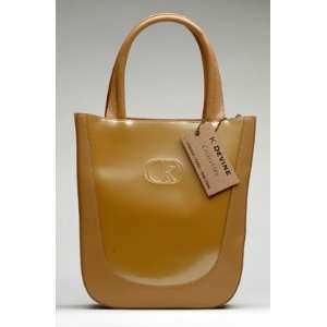   Honey and Tan Color Sugar Bowl Shaped Simulated Patent Leather Handbag
