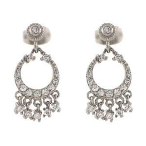  Sterling Silver with CZ Small Circle Chandelier Earrings Jewelry