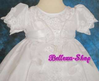 White Baby Flower Girl Christening Gown Bonnet SZ 3m 6m  
