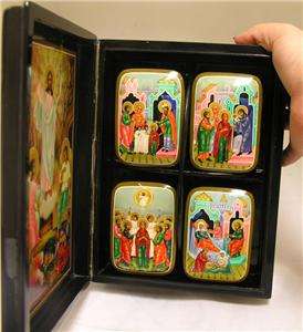 Mary Christ Mother of Pearl Icon laquered box Jesus WOW  