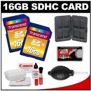  10 (SDHC) Memory Card (2 PACK) + SD Hard Case + Canon Lens Cleaning 