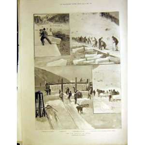   Ice Harvest Davos Dorf Station Lake Sleighs Print 1899