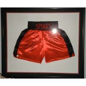  LEON SPINKS Autographed Framed Boxing Trunks   Autographed 