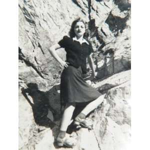    Vintage 1940s Woman Climbing Snapshot Photo 4140 