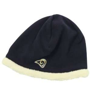 St. Louis Rams Fleece / Burber Trimmed Winter Knit Beanie Hat   Navy 
