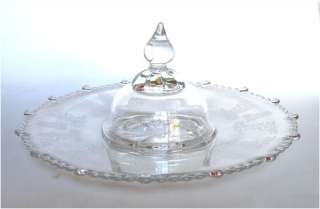 Paden City Glass Gazebo Etch Crystal Cheese & Cracker Plate with 