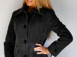 New Womens Kenneth Cole Wool Coat Pea coat Single Breasted Charcoal 