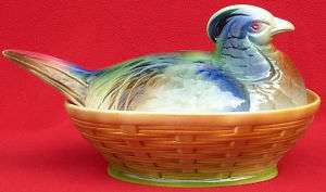 VINTAGE ST CLEMENT MAJOLICA PHEASANT COVERED TUREEN  
