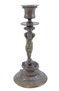 Solid Bronze Candle Holder with Cherub  