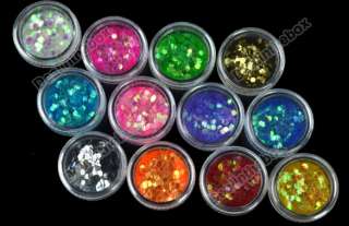 72 Pots Nail Art 6 Kinds of Glitter Decoration Powder Crush Shell Bead 