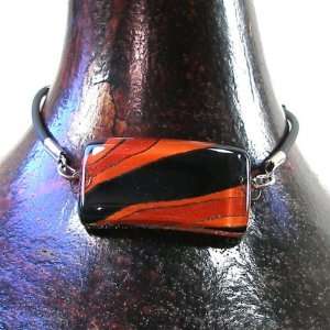  Rectangular Glass Bracelet   Red, Orange and Black Design 