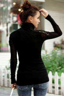 Women Ladies Long Sleeve High Colar Slim Dress Lace Primer Skirt #5083 