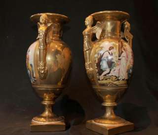 Pair Sevres Porcelain Winged Maiden Vases Urns  