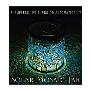   Solar Powered Mosaic Cylinder Jar with Cool Blue Tones
