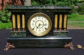 Antique Seth Thomas 6 Pillar Black Green Adamantine Shelf Mantle Clock 