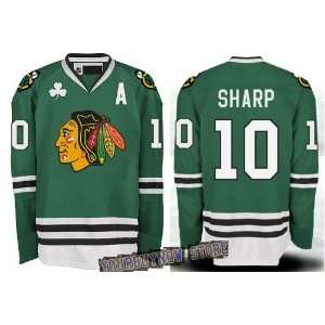  Sharp #10 Chicago Blackhawks Green Jersey Hockey Jerseys (Logos, Name