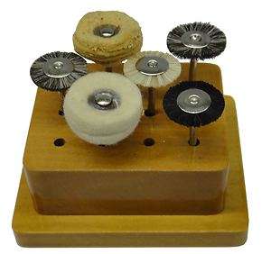   BRUSHES AND POLISHING BUFFS SET 6 pc MOUNTED WITH WOODEN STAND  