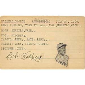  George Walberg Autographed 3x5 Card
