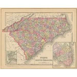  Wanamaker 1895 Antique Map of North & South Carolina 