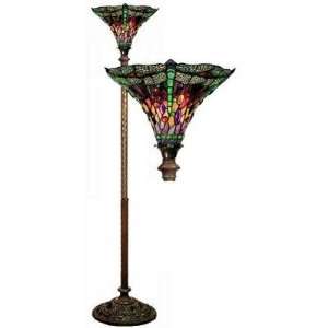  Torchiere Tiffany floor lamp dragonfly design stained 