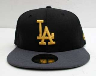 LA Dodgers Black On Grey with Yellow All Sizes Cap Hat by New Era 