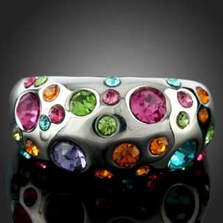 Colorful Swarovski Crystals Gold GP ARINNA Fashion Ring  