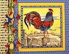 Bershire Farm Roosters on the Farm in Squares 24x44 Quilt Fabric Panel 