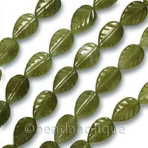  Dark Green Serpentine Carved Leaf Beads 11mm / 15.5 Inch 