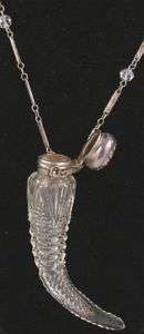 Antique crystal sterling silver perfume bottle necklace  