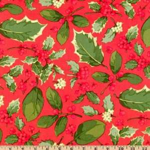   & Holly Branches Red Fabric By The Yard Arts, Crafts & Sewing