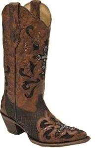 Corral Womens Leather Cowboy Western Boots Brown Python Crystal Cross 