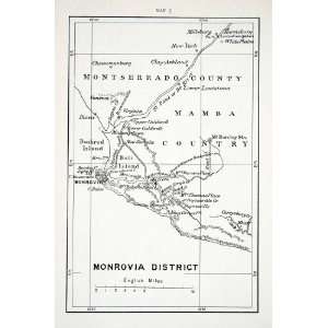  Antique Map Monrovia Montserrado Mamba Africa Paynesville Bali 