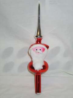 Vintage Christmas Glass Santa Tree Topper Cotton Beard T26  