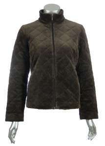   Cotton Blend Double Zip Quilted Funnel Neck Velour Jacket  