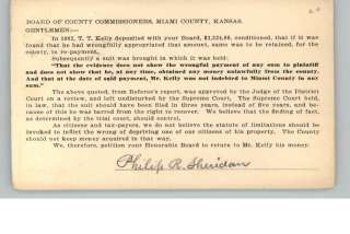 PAOLA KS Court Petition Return of Funds T Kelly c1900  