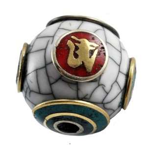   Tibetan Yak Bone Om Symbol Brass Bead / Tibetan Om Symbol Pendant