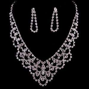 Bridal Wedding Jewelry Set Necklace Austrian Crystal Rhinestone V 