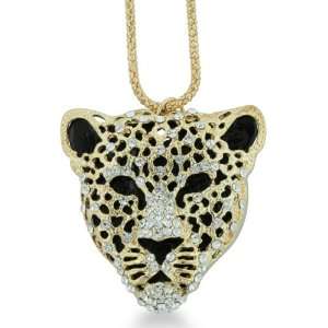  Fabulous Antique Cheetah Head Swarovski Crystal Necklace 