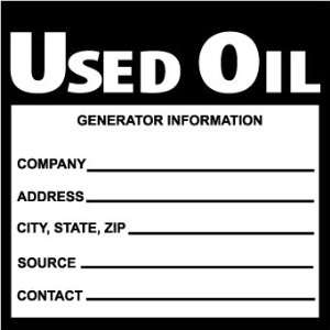 Hazard Labels, Used Oil, 6X6, Adhesive Vinyl, 500/Roll  