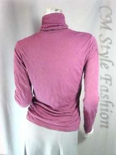 Crinkled Turtleneck Women Sweater Blouse Top Pink S  