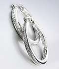   18kt White Gold Plated Inside Outside CZ Crystals OVAL Hoop Earrings