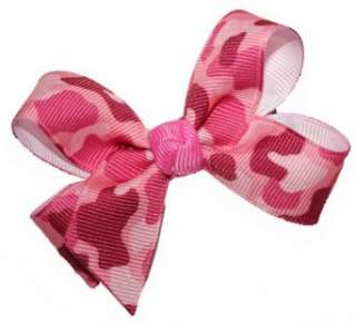  Hair Bows ~ Baby Size ~ Pink Camo Tied Grosgrain Hair Bow 