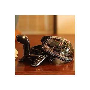 NOVICA Lacquered wood box, Lucky Pink Turtle
