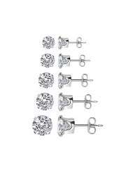   5mm 6mm & 7mm Round Sparkling Clear Cubic Zirconia Stud Earrings Set
