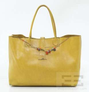 Henry Cuir Mustard Yellow Topstitched Leather Tote Bag  