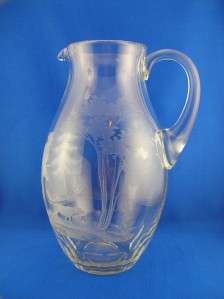 Engraved Queen Lace Crystal Pitcher~Hunter & Dog~Germany  