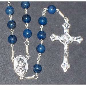  7 mm dark blue beads sturdy Rosary   19 1/2 long 