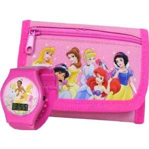  New Disney Princess Pink Wallet and LCD Watch for Girls 